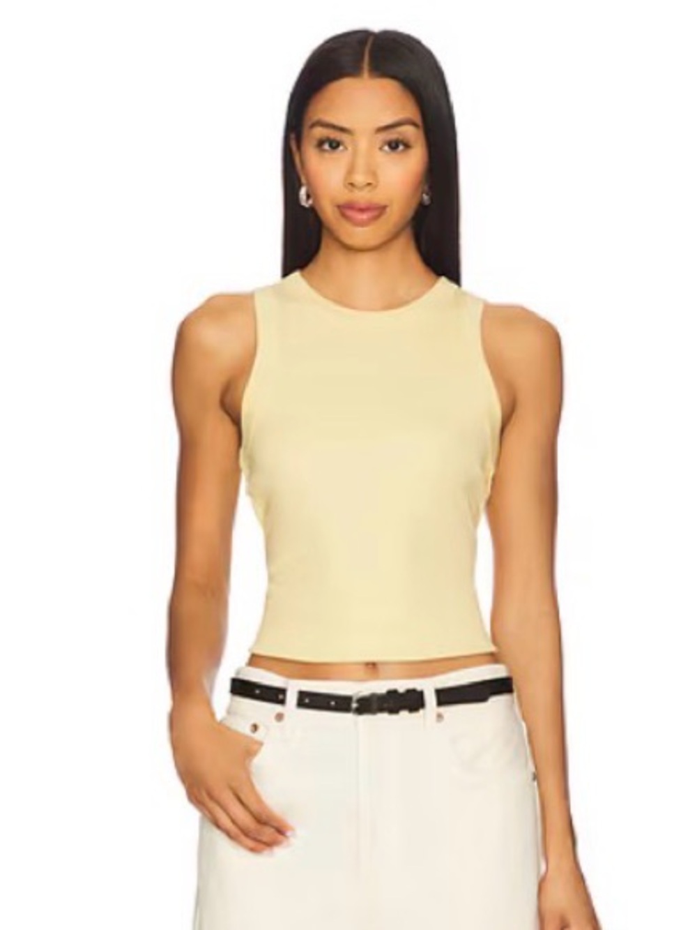 Veronica Beard Jordyn Cropped Ribbed Tank Top Chamomile Yellow NWT Size M